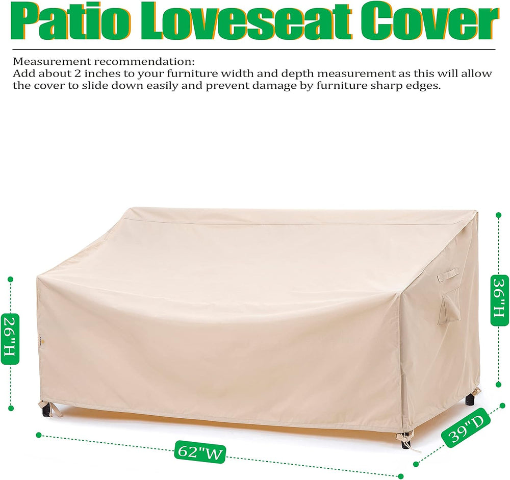 F&J Outdoors 2-Seater Patio Loveseat Covers, Beige, 62"W x 39"D...
