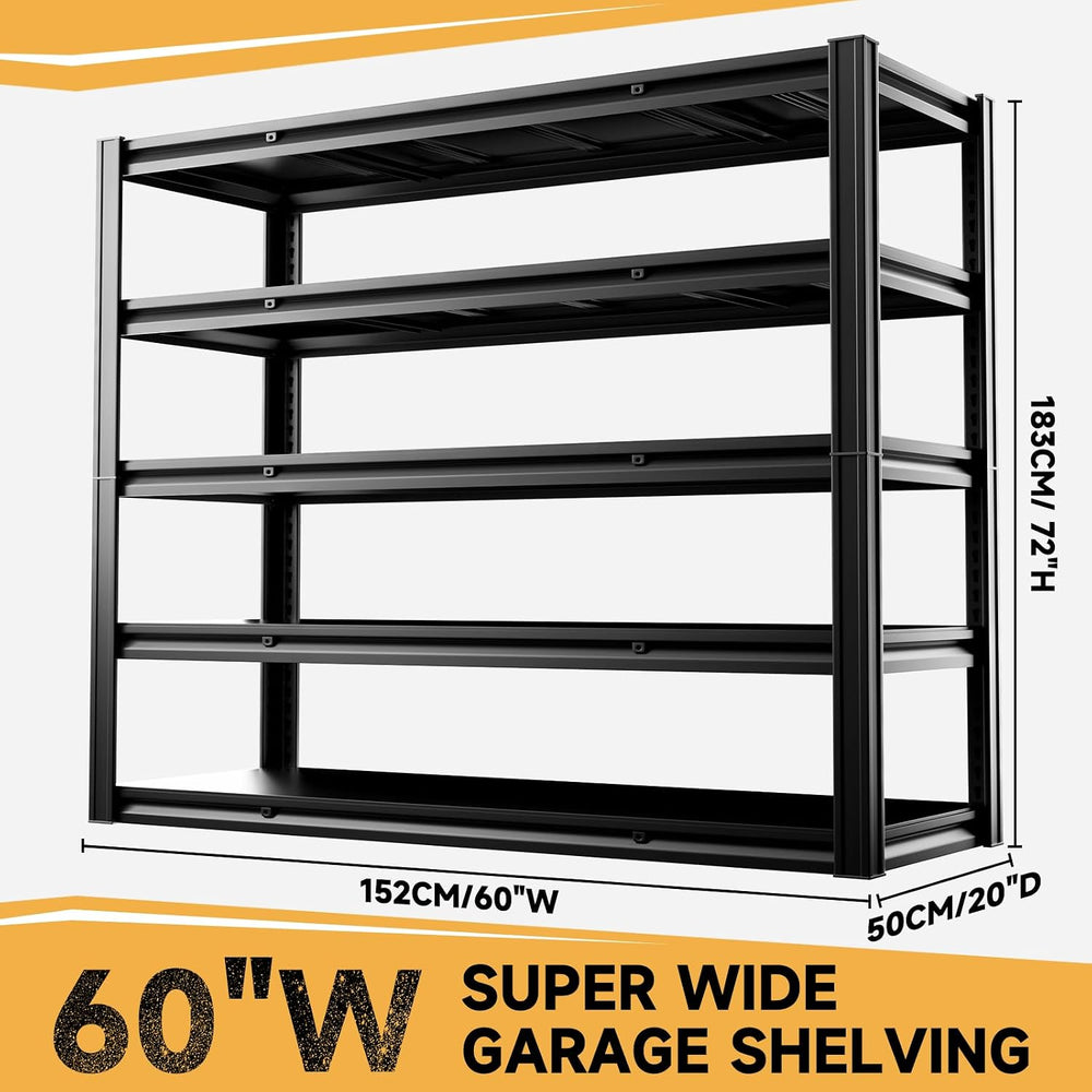 5-Tier 60" W x 20" D x 72" H Garage Shelving Metal Storage Rac...