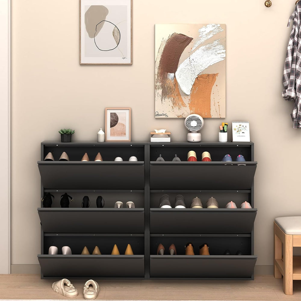 LUCYPAL Slim Shoe Cabinet,Metal Shoe Storage Cabinet for Entryway with 3 Flip...