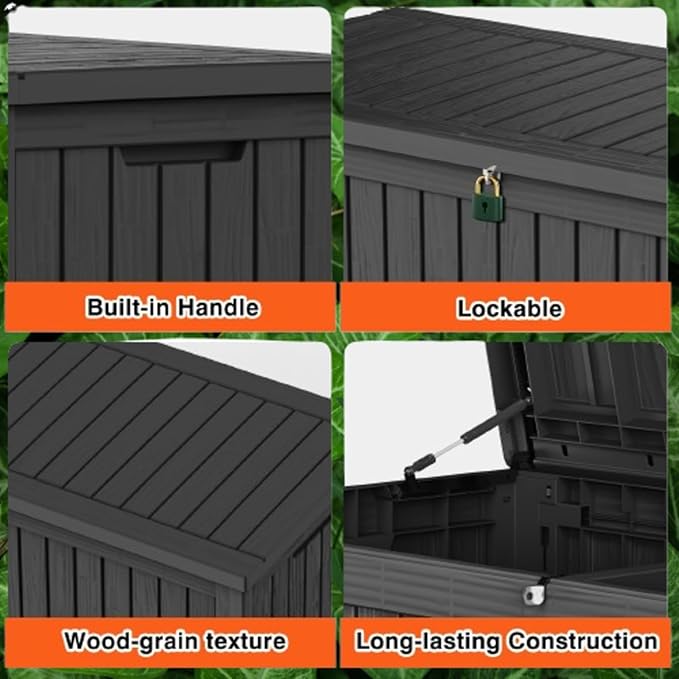 TARKARI 180 Gallon Lockable Resin Deck Box, Waterproof & UV-Resistant Out...