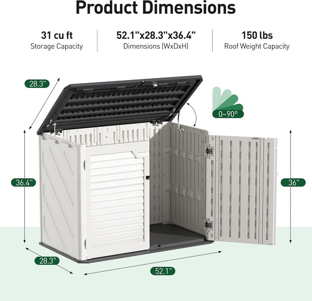 31 Cu.Ft Outdoor Storage, Lockable Vertical Resin Outdoor Storage Cabinet wit...