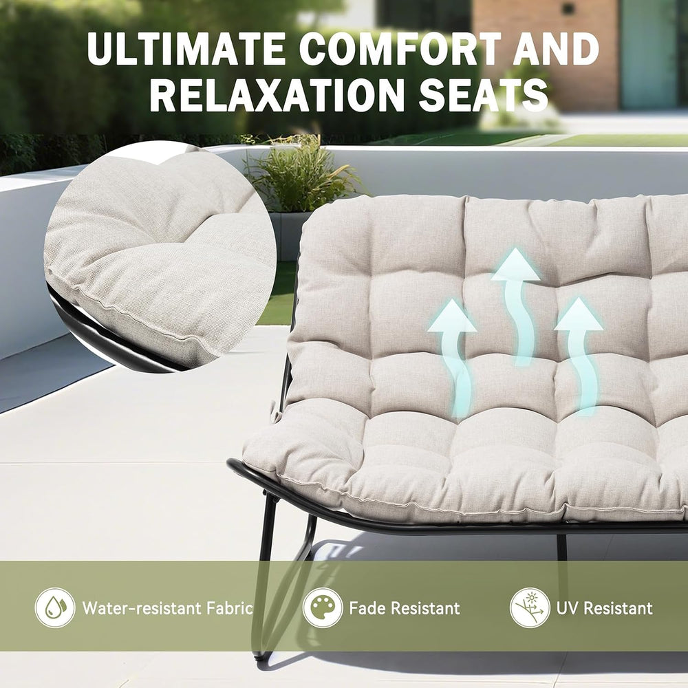 Outdoor Loveseat with Soft Cushion，Patio 2-Seat Boho Sofa (Beige)