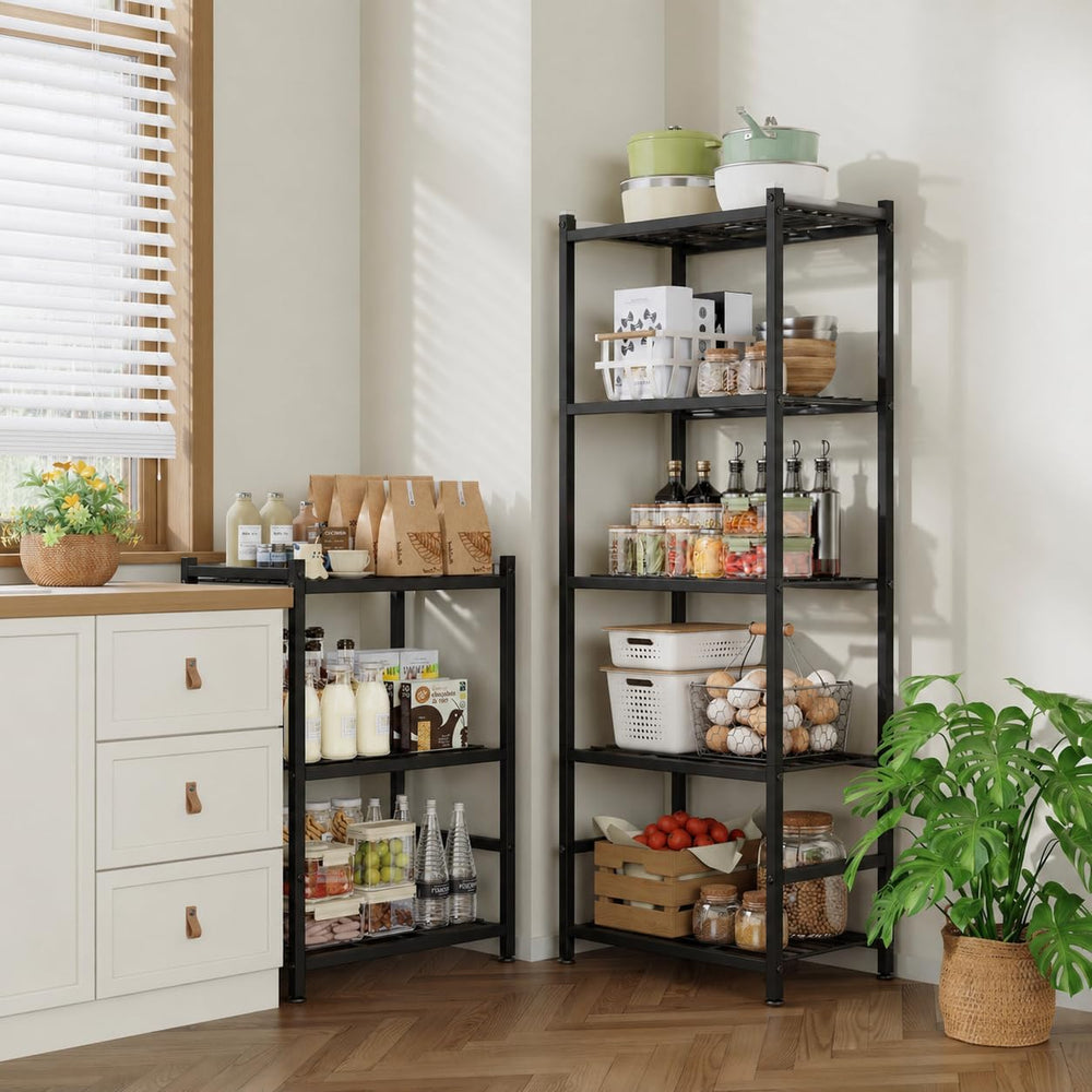 2-Pack Storage Shelves, 5-Tier Shelving Unit with Leveling Feet, Black