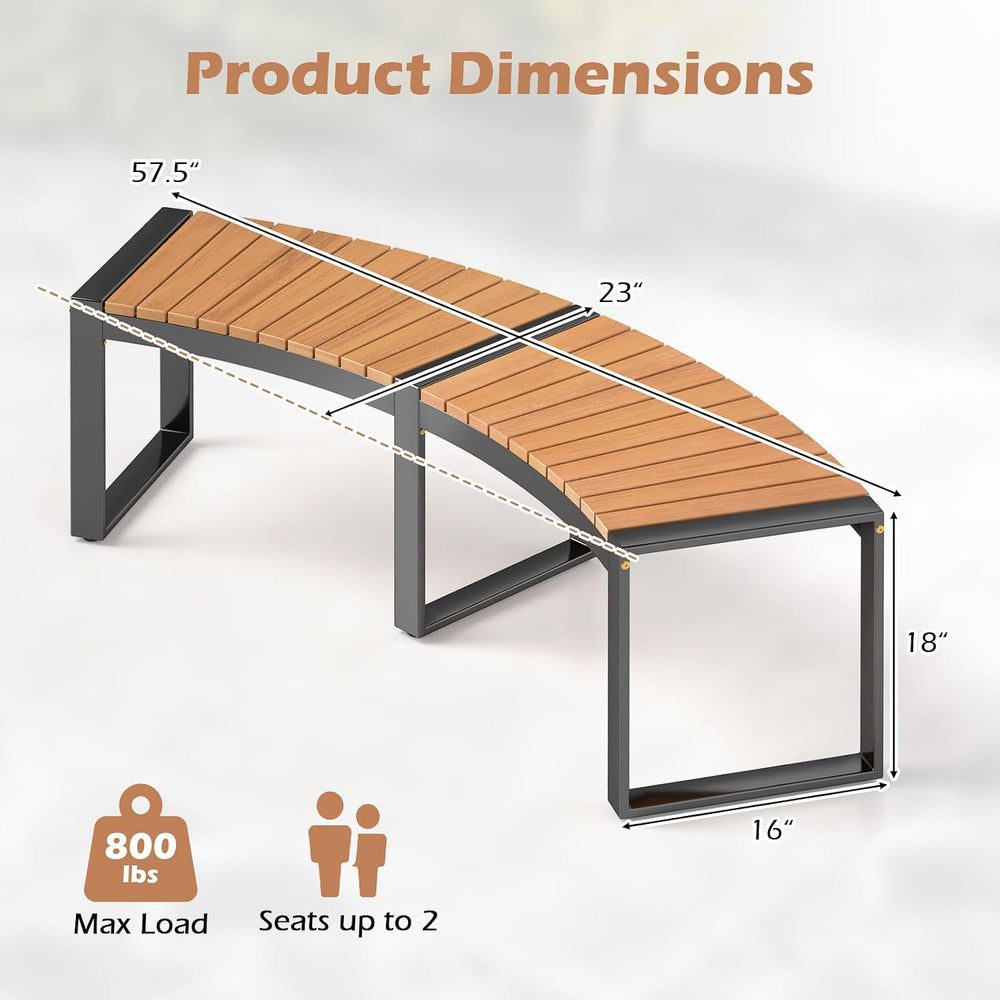 Tangkula Acacia Wood Metal Curved Bench, Fire Pit Patio Bench for 2, 2 Pack