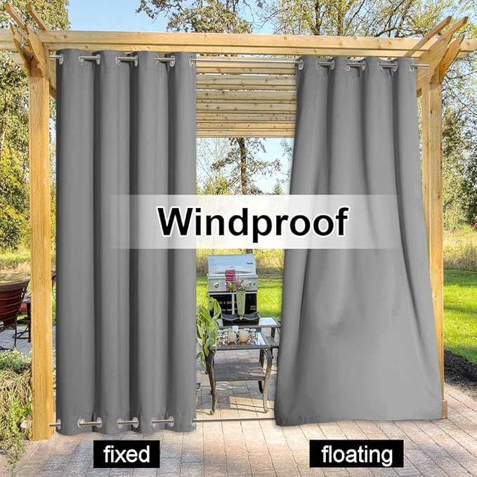 NICETOWN Outdoor Curtains Sunblock with Rustproof Grommet Top and Bottom 2 Pa...