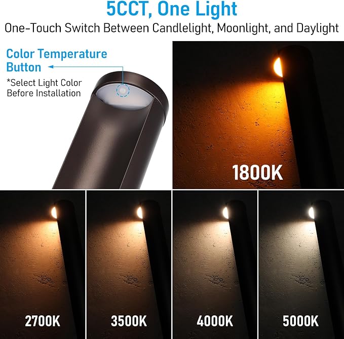 LEONLITE 12-Pack 5CCT Low Voltage Pathway Lights, 5W 12-24V Wired LED Landsca...
