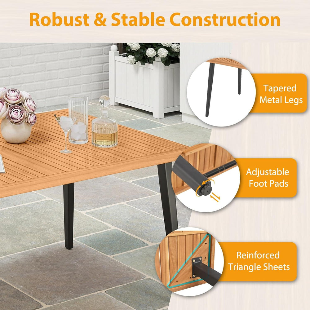 Tangkula 63" Acacia Wood Patio Dining Table for 6, Outdoor Dining Table