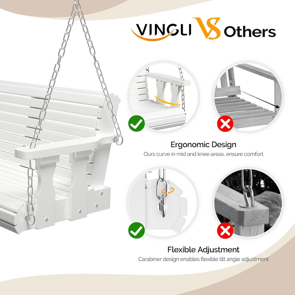 VINGLI 2026 Upgraded 5 FT Wooden Porch Swing, 880 LBS Heavy Duty, White