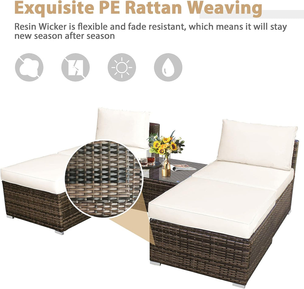 DORTALA Wicker Patio Furniture Set 5 Piece, Outdoor Conversation Sets with Ch...