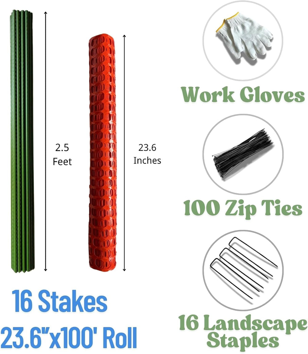 PotatoLife 23.6" x 100',Orange,Plastic Safety Fence with Stakes,Snow...