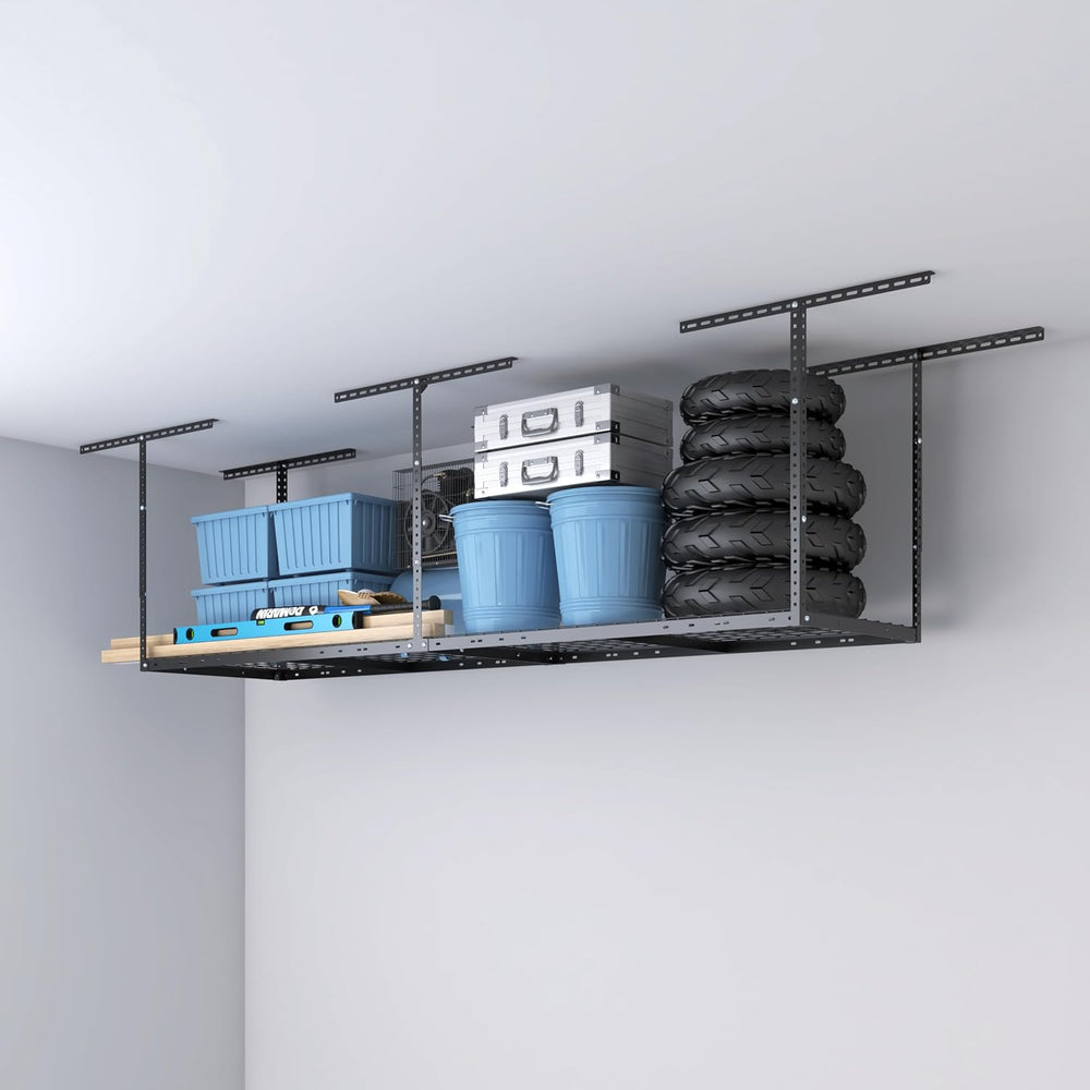 2x8ft Overhead Ceiling Garage Storage Rack, 400LBS Capacity, Black
