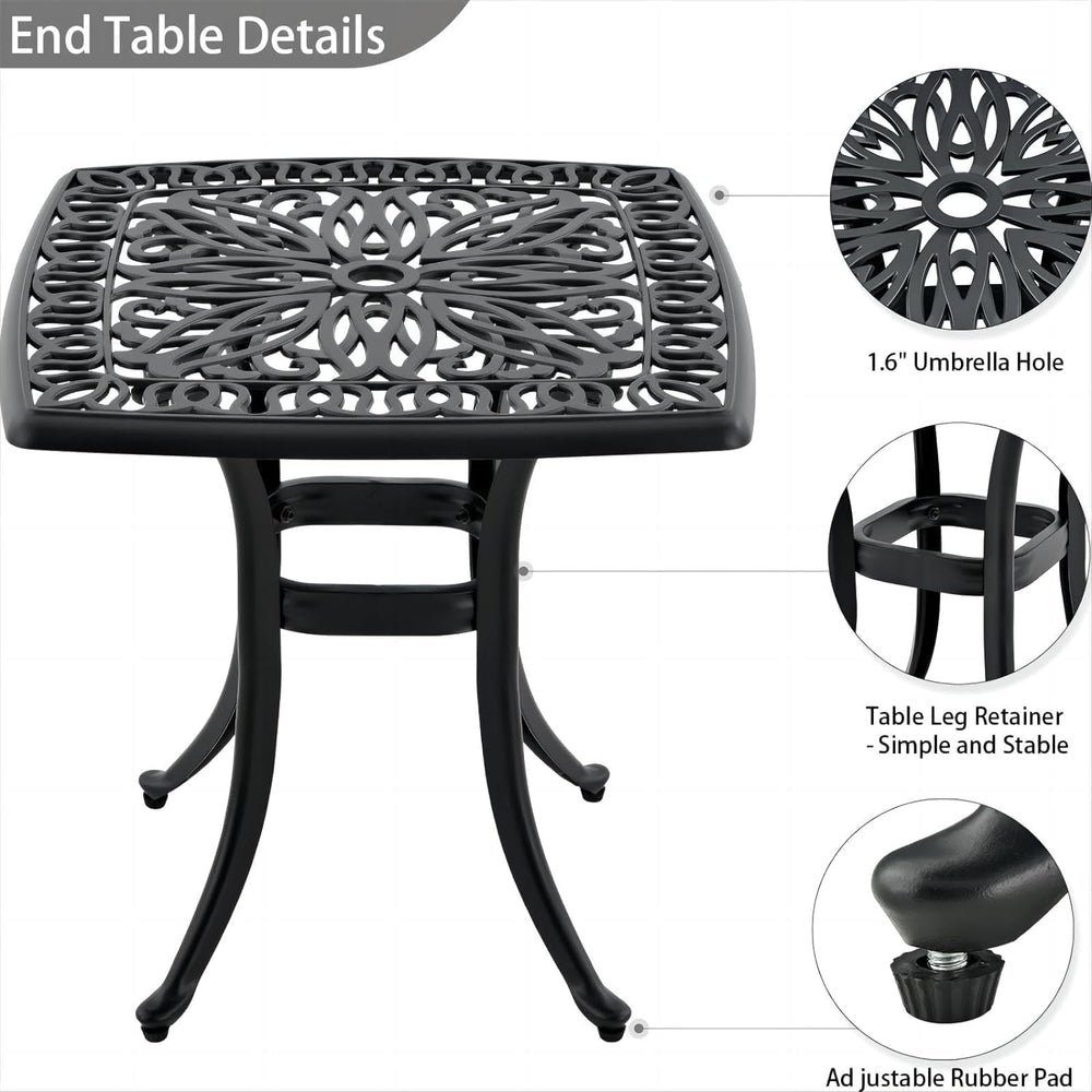 Outdoor 21" Cast Aluminum Square Side Table Set of 2 End Table for Patio...