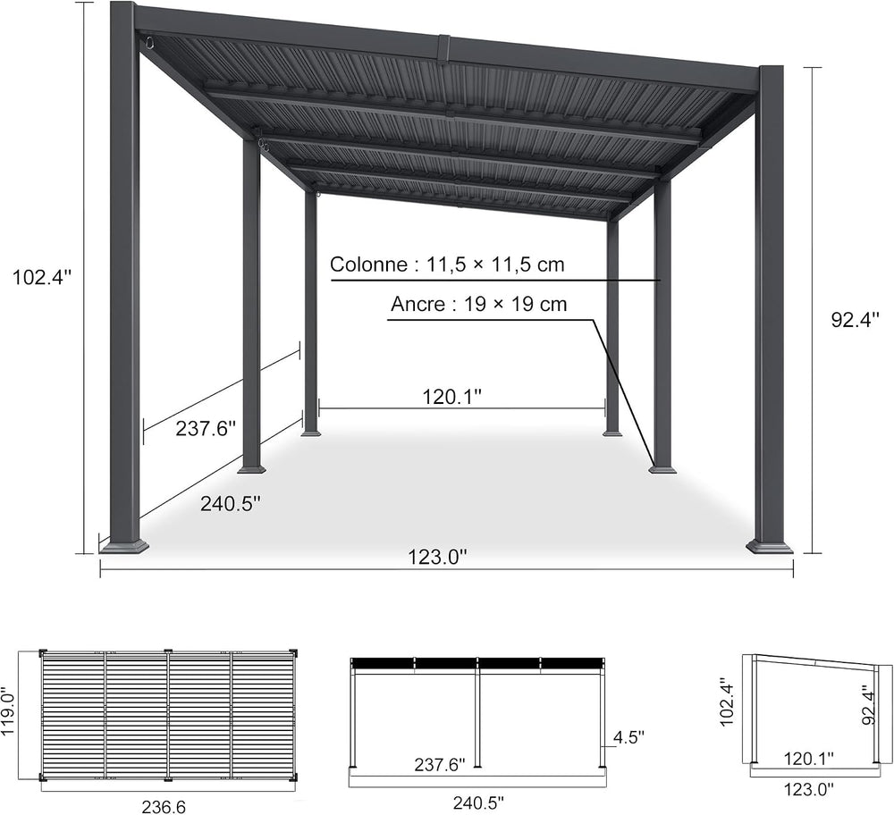 PURPLE LEAF Louvered Pergola w/Sloped Roof 10' x 20' Lean to House Pe...