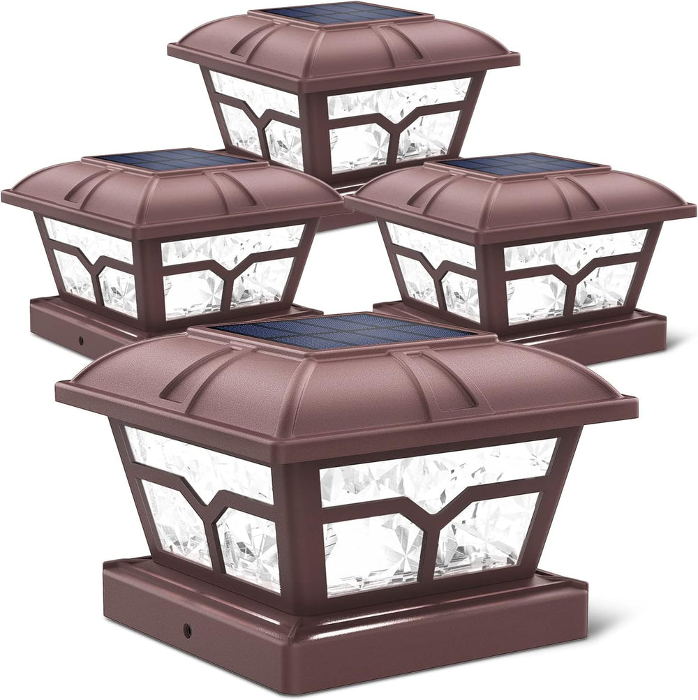 SIEDiNLAR Solar Post Cap Lights Outdoor 2 Modes, 4 Pack, Brown, Warm/White