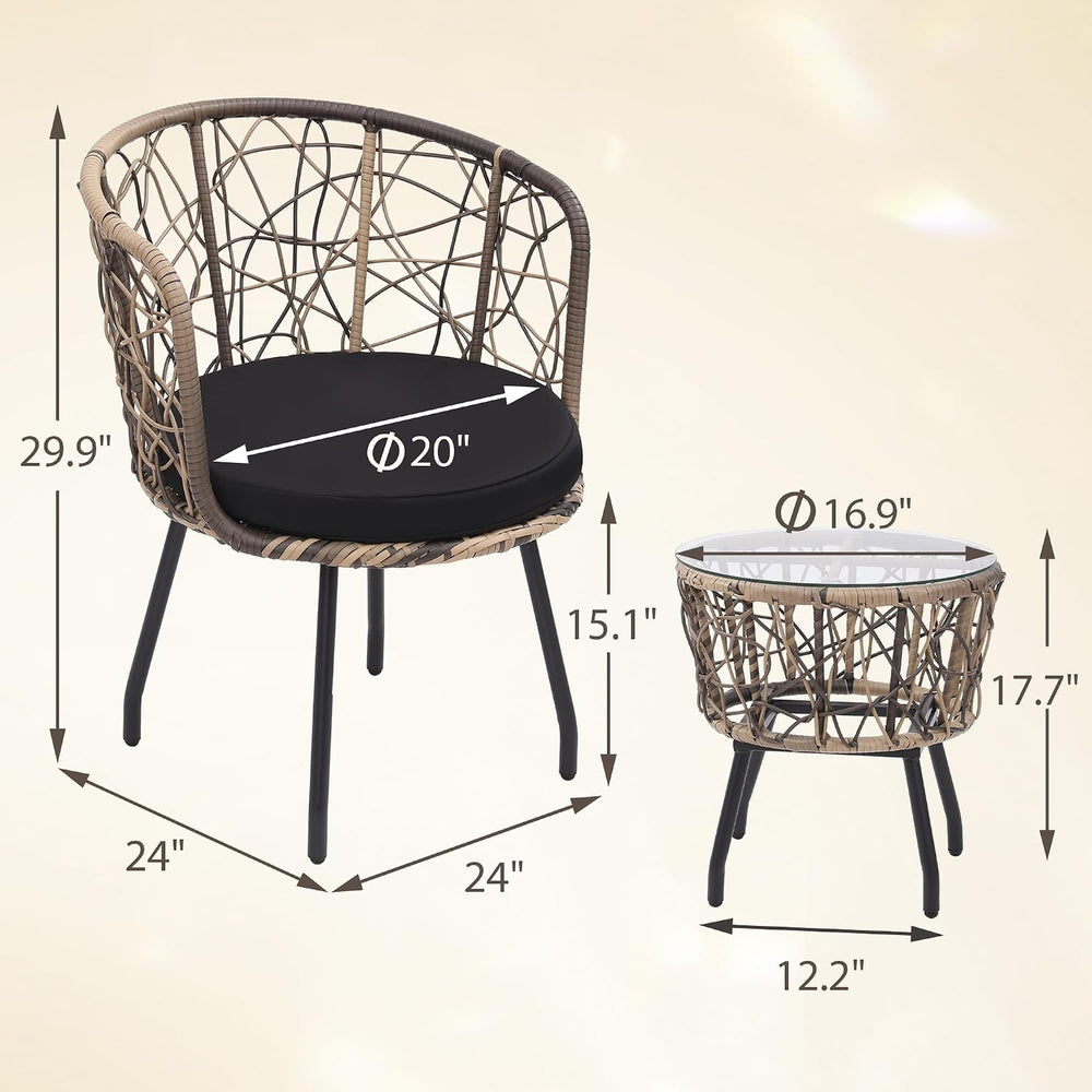 Kromax 3-Piece Patio Modern Bistro Set, Natural/Black