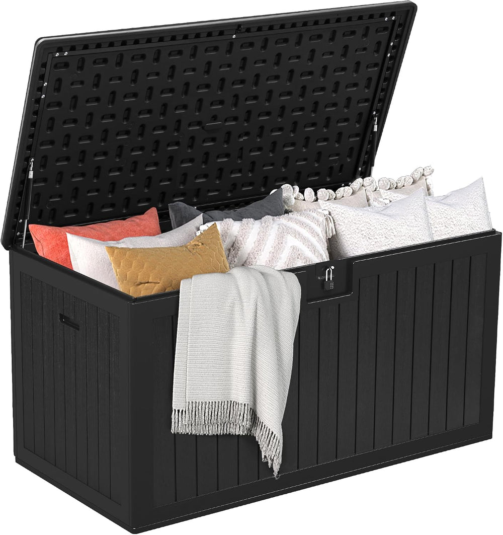 DWVO 180 Gallon Double-Wall Deck Box, XL Large Resin Outdoor Storage Box, Loc...