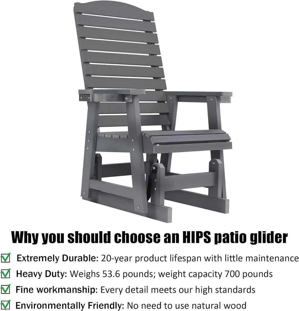 Poly Lumber Patio Glider for One Person, with Cup Holders, High Backrest and ...