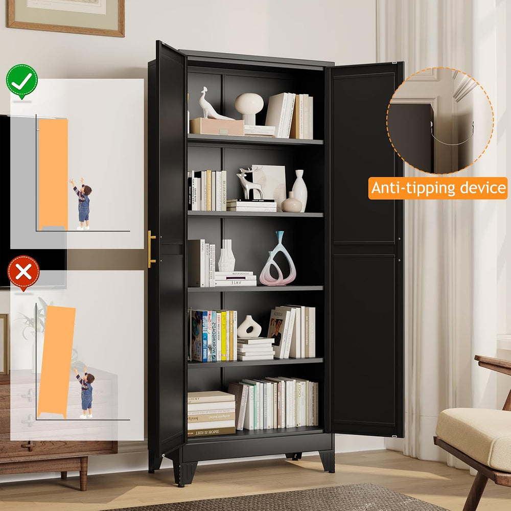 71" Tall Metal Pantry Storage Cabinet with Doors and 4 Adjustable Shelve...