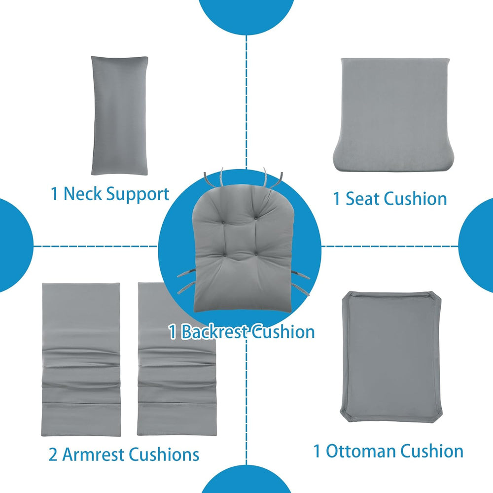 MABOZOO 6 PCS Glider Rocker Replacement Cushions with Storage Side Pocket,Foa...