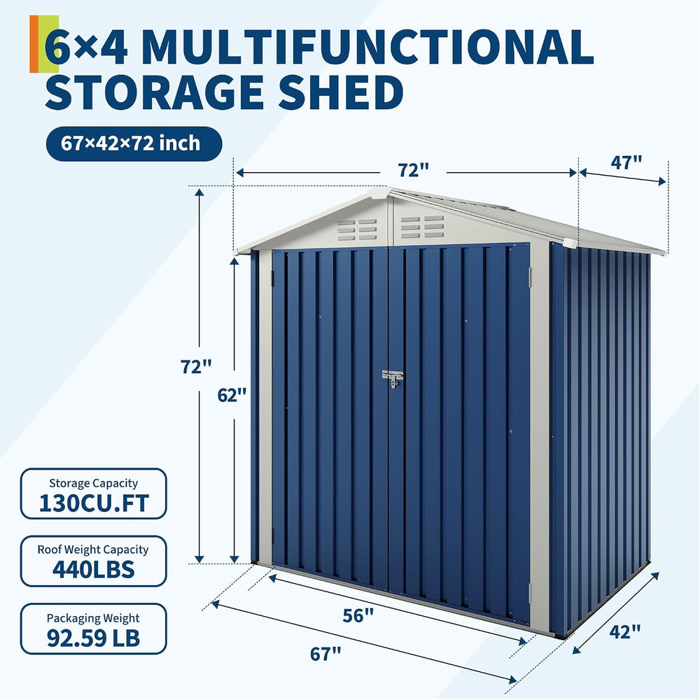 Garvee 6x4 FT Storage Shed – 130 Cu Ft, Sloped Roof, Weatherproof