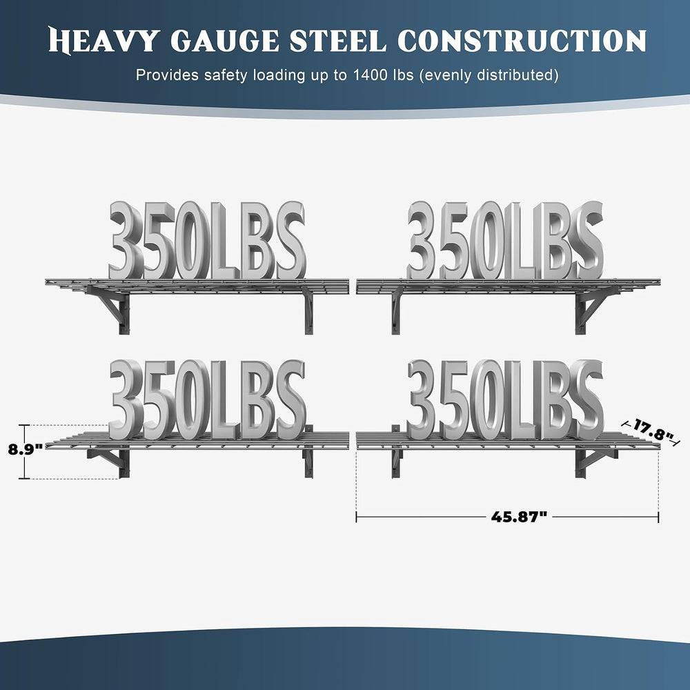 4 Pack Garage Shelving Wall Mounted, 1.5x4ft, 1400LB Heavy Load