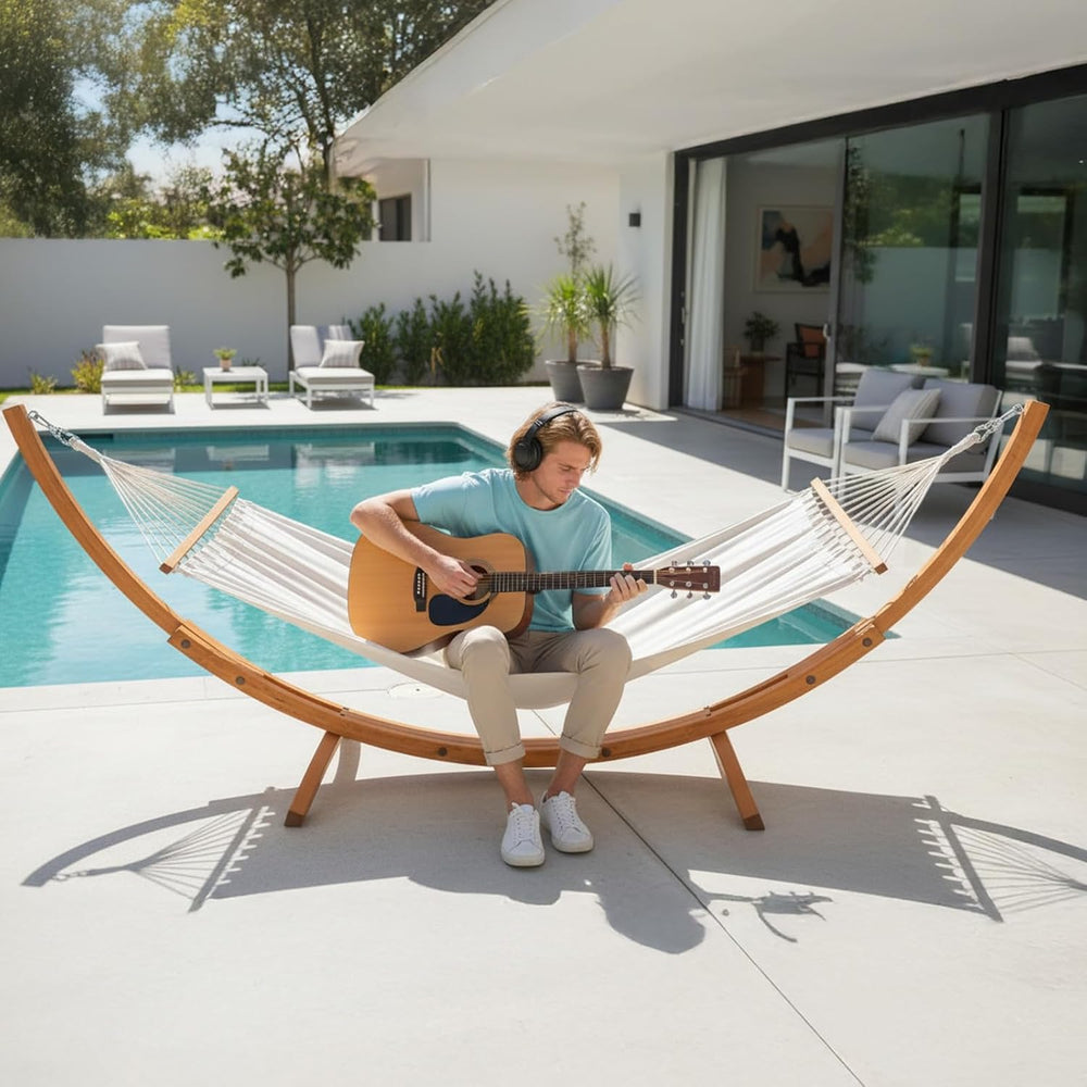 Hammock Wood Arc Stand with Double Hammock, Hammock with Stand for Outside, N...
