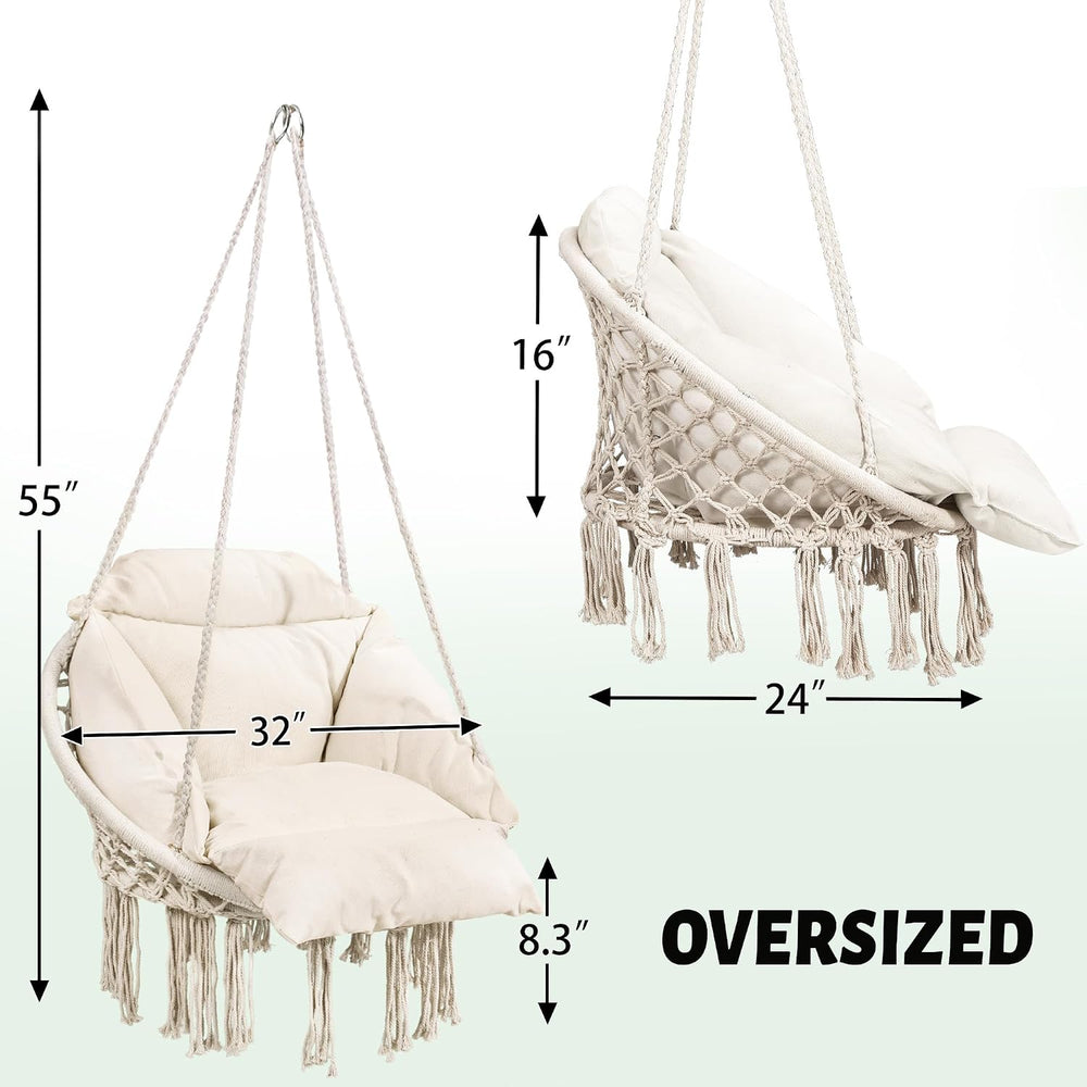 Hammock Chair Swing Chair with Boho Oversized Cushion, Macrame Hanging Chair ...