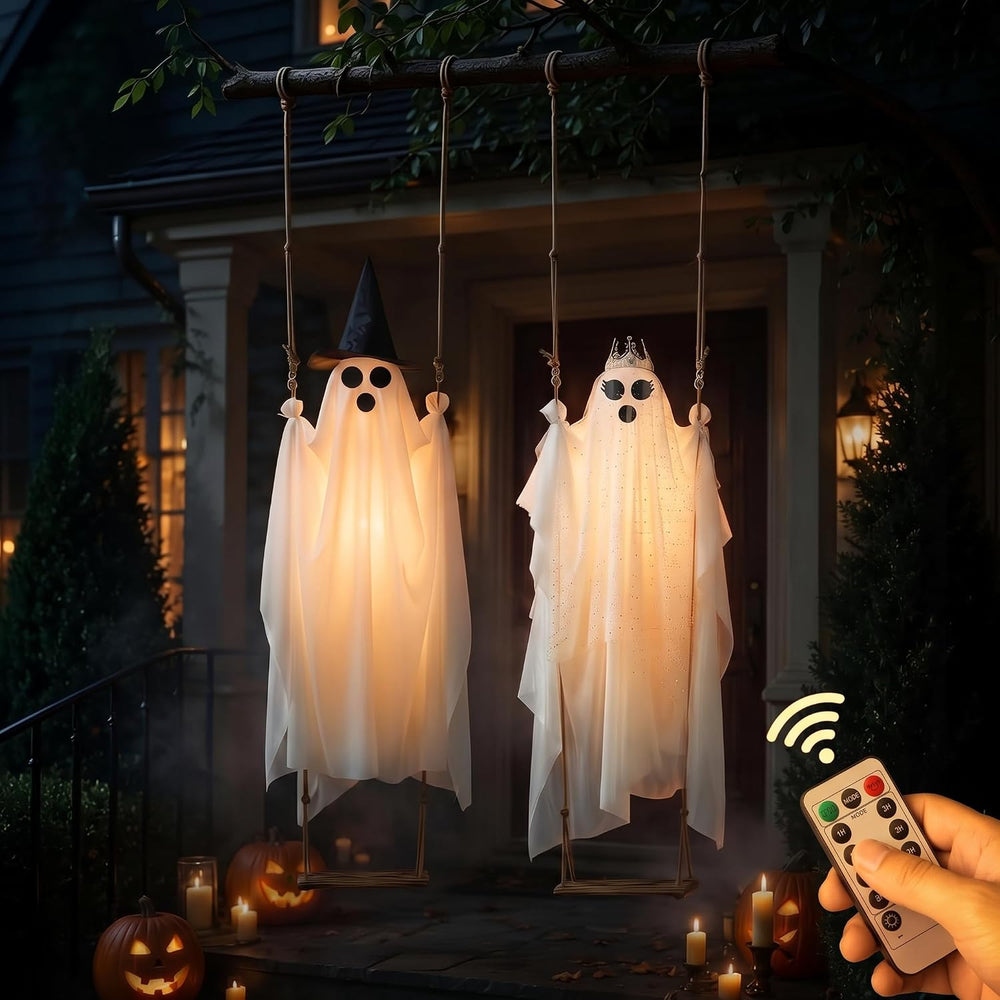 2-Pack Swinging Ghost, 4.5-7.2 FT Adjustable Halloween Decorations Outdoor