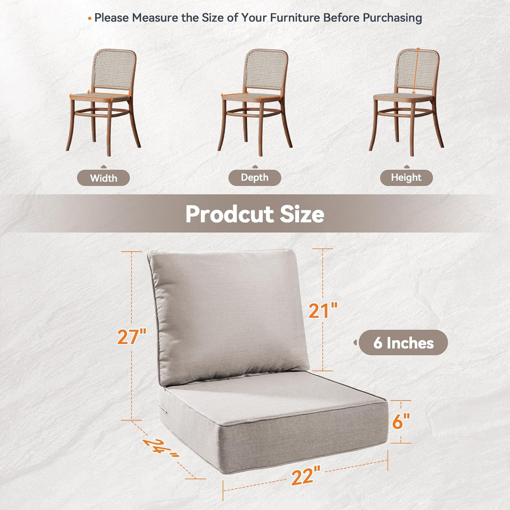 6" Thick Outdoor Cushions 22x24x6, 2-Set Deep Seat Patio Cushions with R...