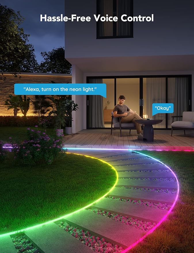 Govee Outdoor Neon Rope Lights, 65.6ft RGBIC IP67 Waterproof Outdoor Decorati...