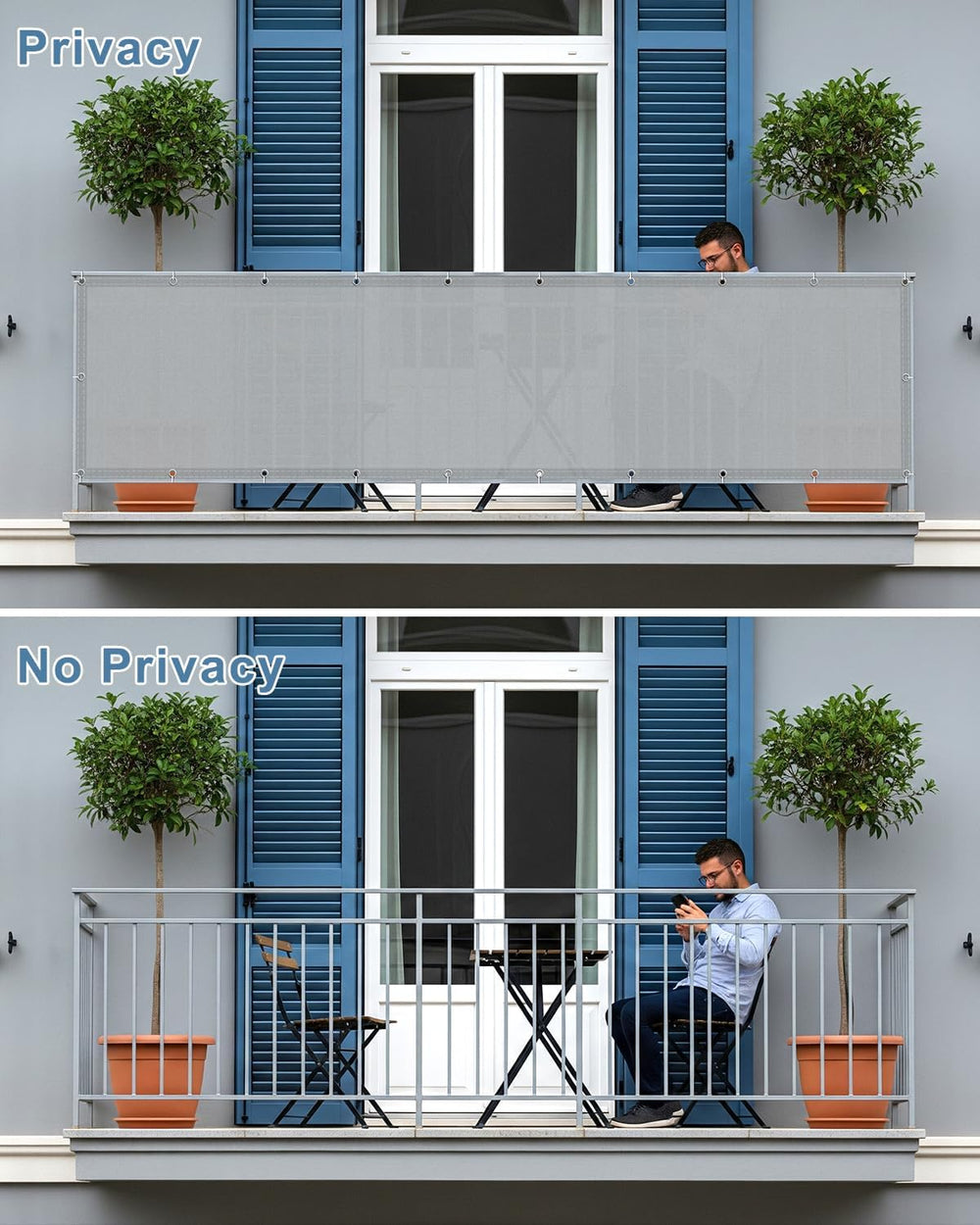 SUNLAX Waterproof Balcony Privacy Screen 3.3'x19.7' Grey Fence Cover