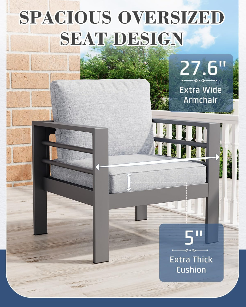 AECOJOY 7 Pieces Aluminum Outdoor Patio Furniture Set, 9 Seats, Light Gray