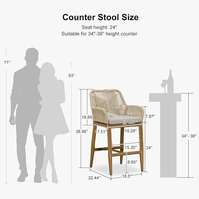 PURPLE LEAF Outdoor 24" Counter Height Bar Stools Chair Set of 2, All We...