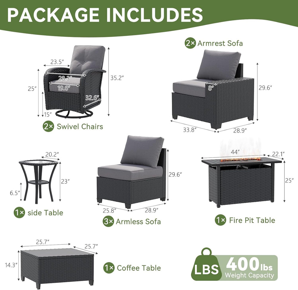 LazySunsets 10 PCS Patio Furniture Set with 44'' Fire Pit Table, Outd...