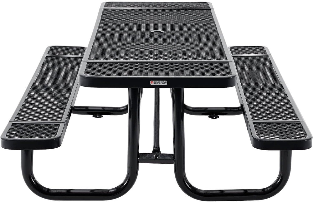 Global Industrial 8’L Rectangular Picnic Table, Expanded Metal, Black Thermop...