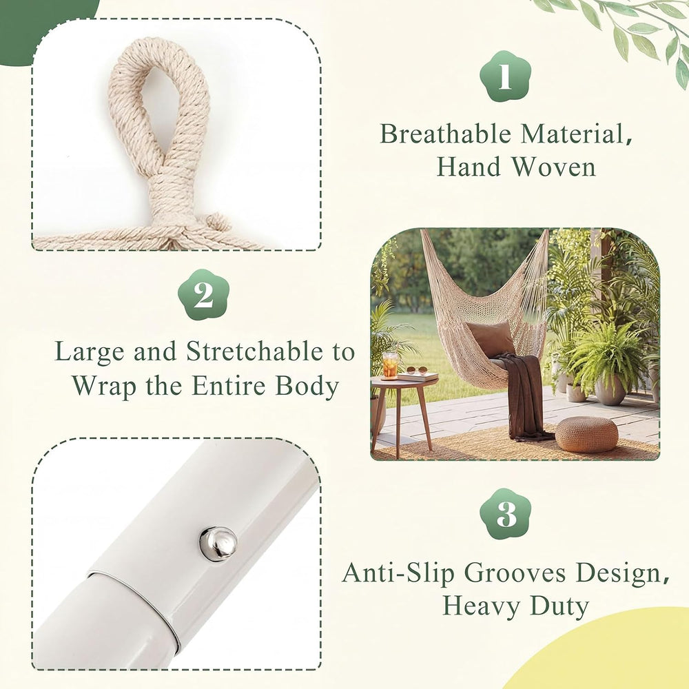 Barydat 2 Pcs Hanging Hammock Chair Boho Swing Chair, Beige