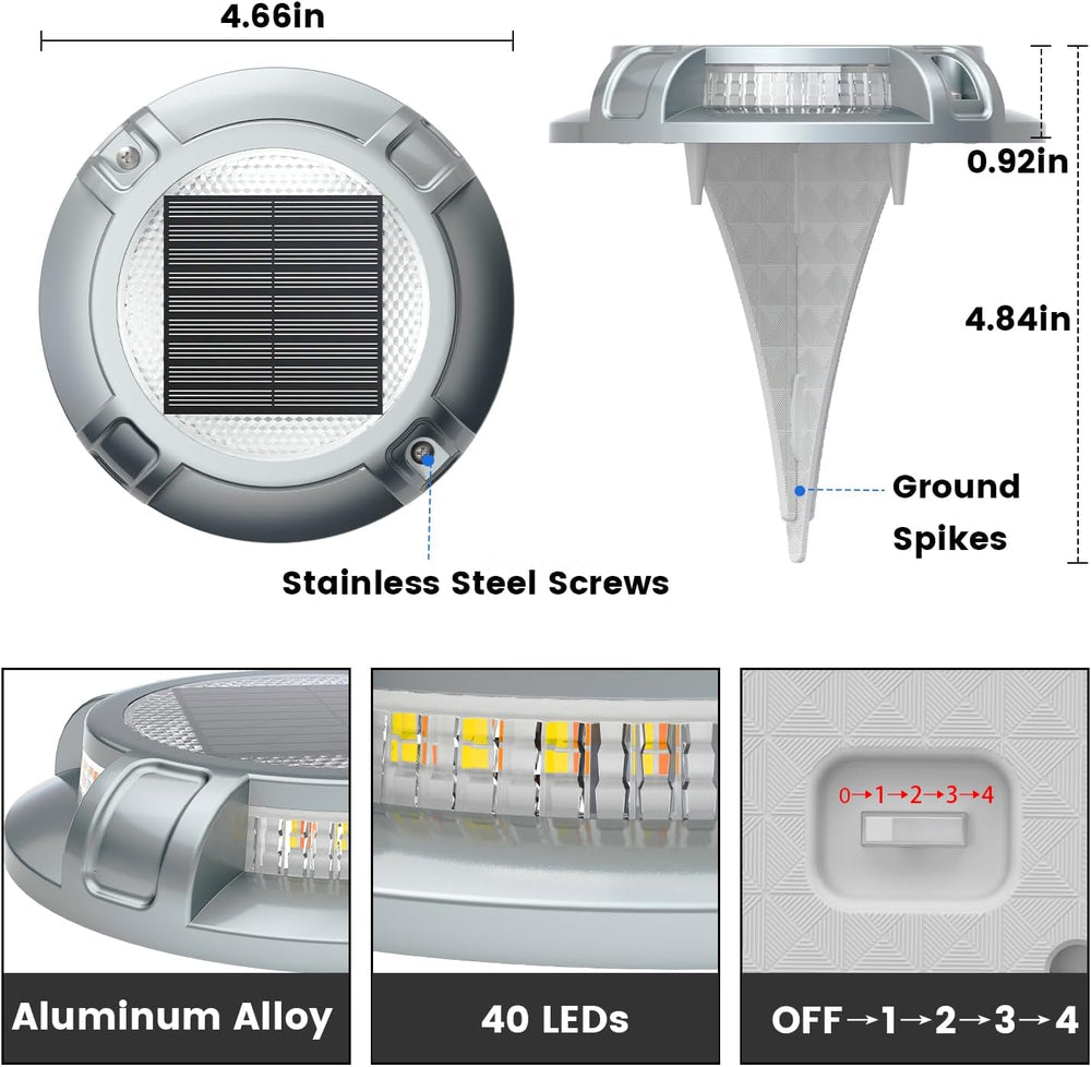 SIEDiNLAR Solar Driveway Lights Outdoor 4 Modes, 40 LEDs 16 Pack White/Warm