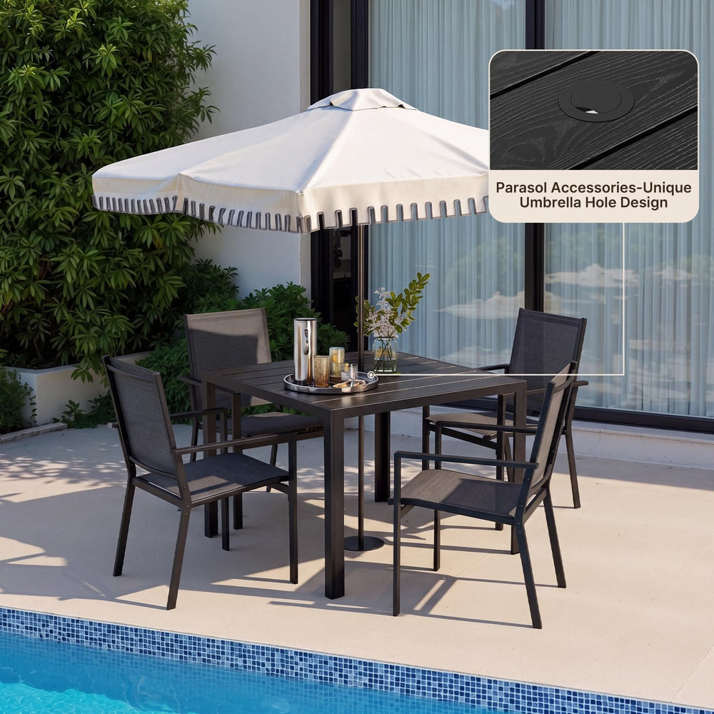 Outdoor Dining Set for 4 with Umbrella Hole, Black
