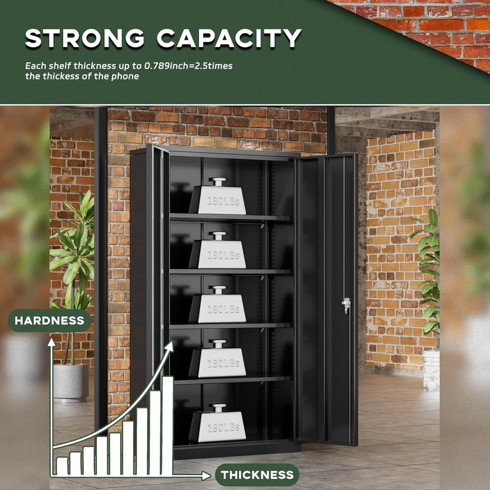 Metal Storage Cabinet, 72" Steel Garage Cabinet with Doors and Adjustabl...
