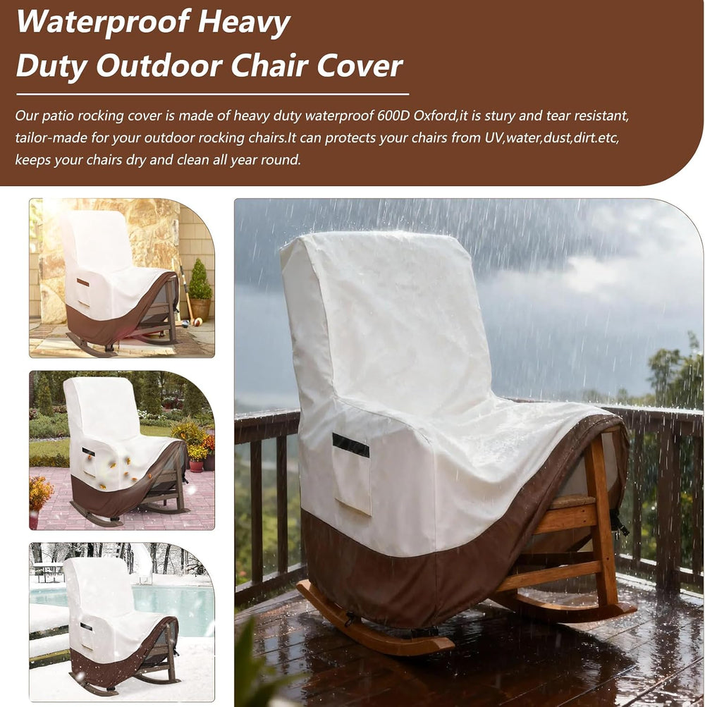 Outdoor Rocking Chair Covers, 600D Heavy Duty Waterproof Patio Recliner Chair...