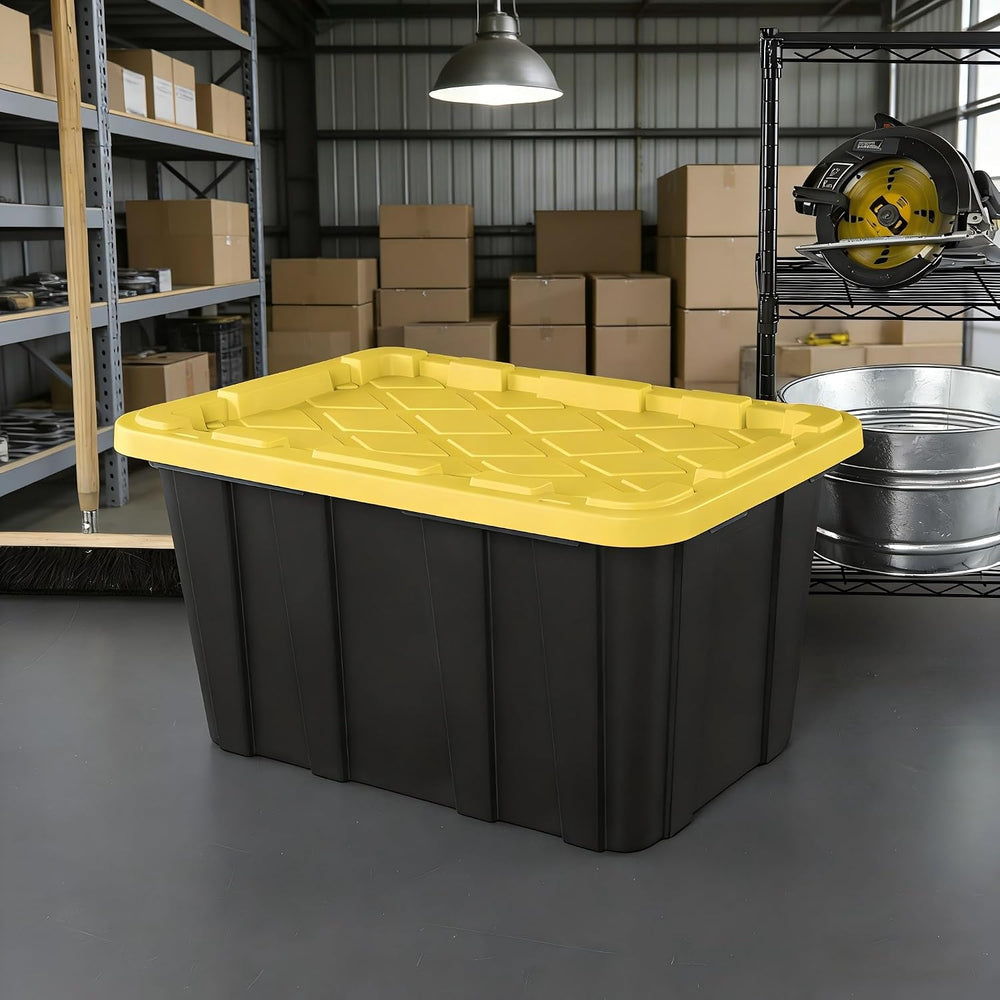 6-Pack 27 Gallon Storage Totes with Lids, Stackable Black & Yellow Bins