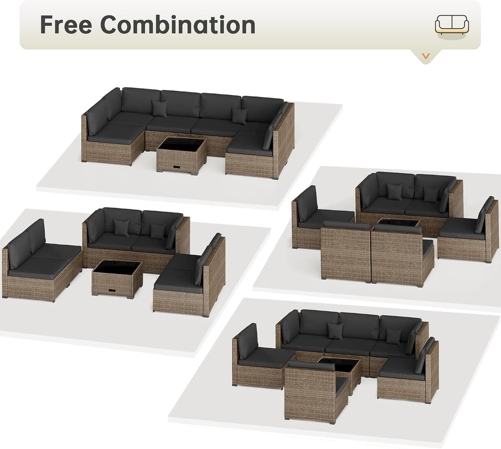 LHBcraft 7 Piece Outside Sectional Furniture Set, All Weather Wicker Patio So...