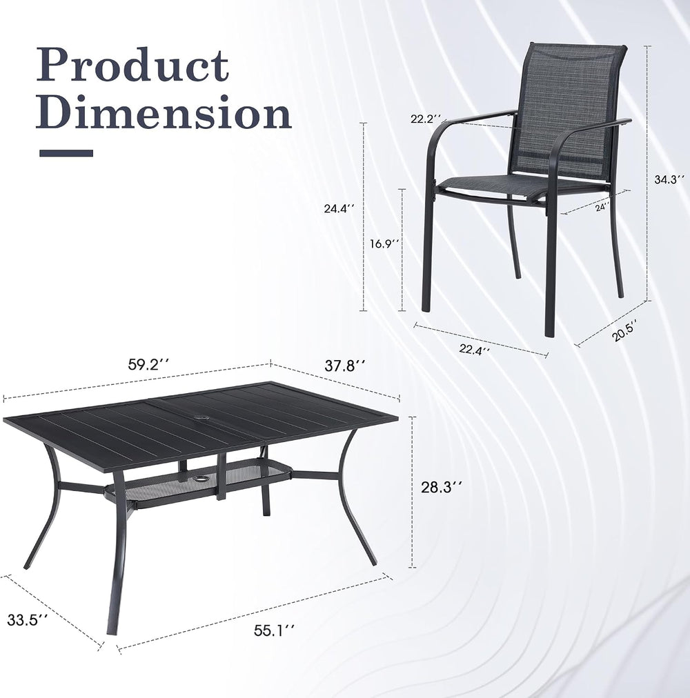 7 Pieces Outdoor Dining Set, Stackable Textilene Patio Chairs & 59.2&quot...