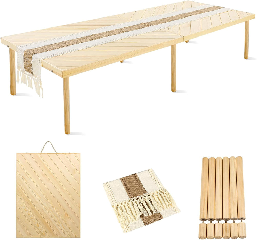 Folding Picnic Table with Table Runner, Portable Boho Low Picnic Table for In...