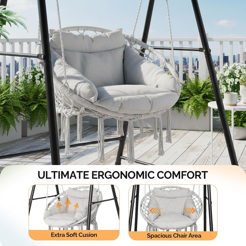 Hammock Chair with Stand, Comfy Hanging Chair with Cusion, Swing Stand with C...