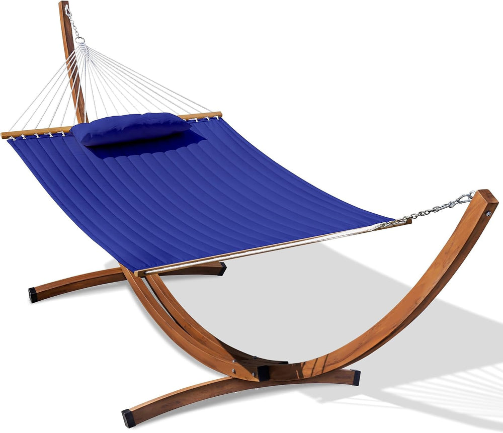 Lazy Daze Double Quilted Hammock with 13 ft Curved Steel Wood Grain Stand