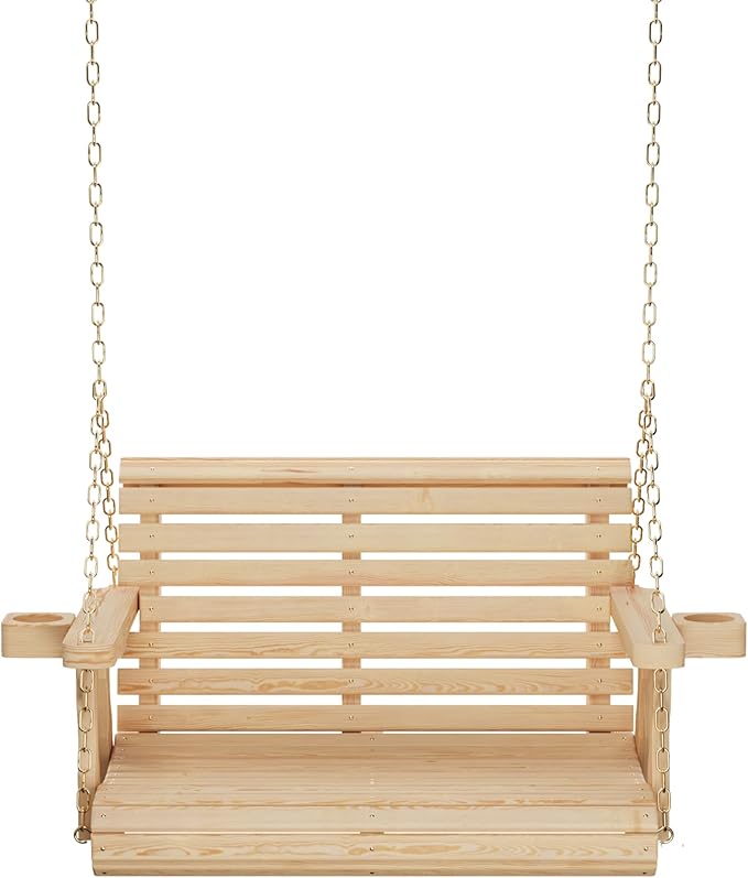 Amish Casual 3 Foot Roll Back Porch Swing with Cup Holders in Unfinished - Am...