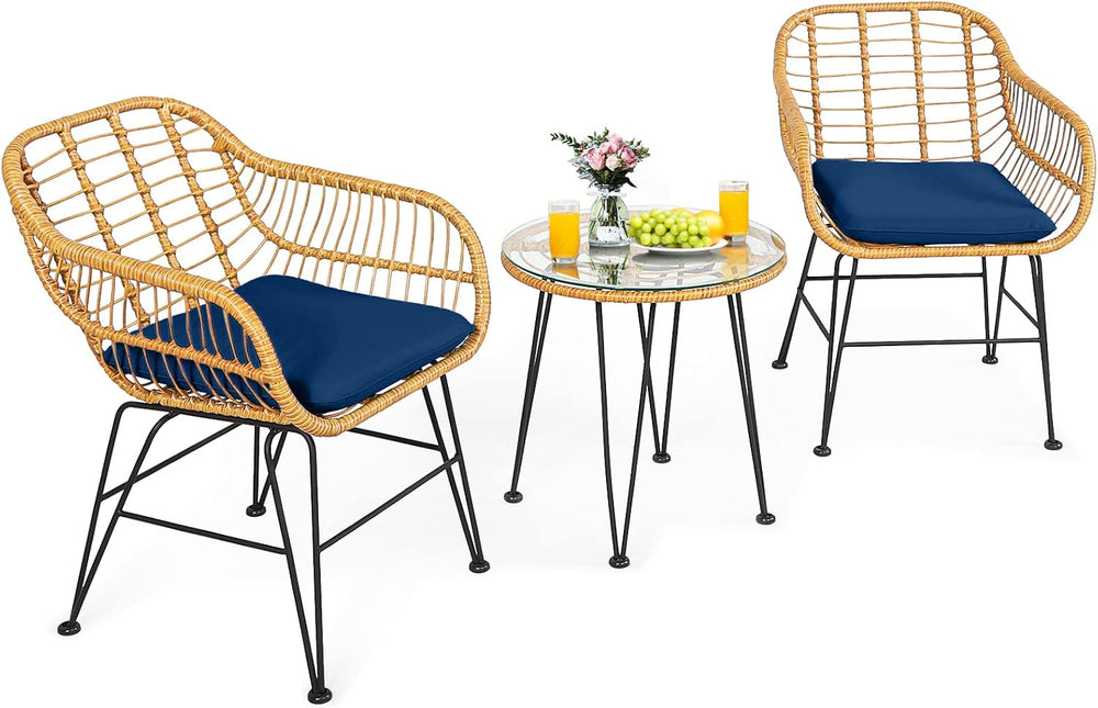 KOTEK 3 Pieces Patio Bistro Set with Seat Cushions, Navy