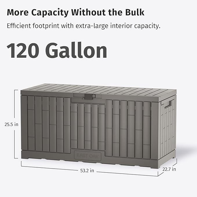 EAST OAK 120 Gallon Outdoor Storage Box | Large Resin Deck Box with Reinforce...
