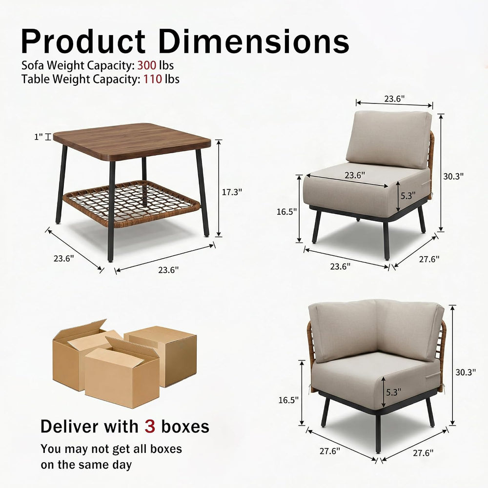 9-Piece Patio Conversation Set, 7-Seat Sectional Sofa with Table